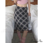 Plaid Vintage Ruffle Mid Skirt Aesthetics Tulle Skirt