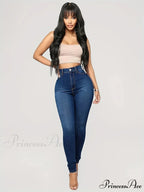 Plain High Waist Skinny High Rise Slim Fit Slash Pockets Casual Denim Jean