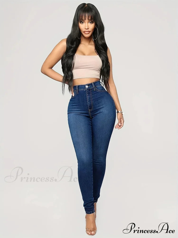 Plain High Waist Skinny High Rise Slim Fit Slash Pockets Casual Denim Jean