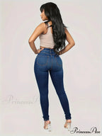 Plain High Waist Skinny High Rise Slim Fit Slash Pockets Casual Denim Jean