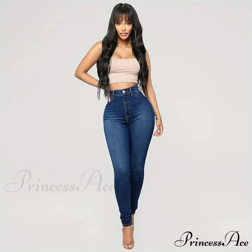 Plain High Waist Skinny High Rise Slim Fit Slash Pockets Casual Denim Jean