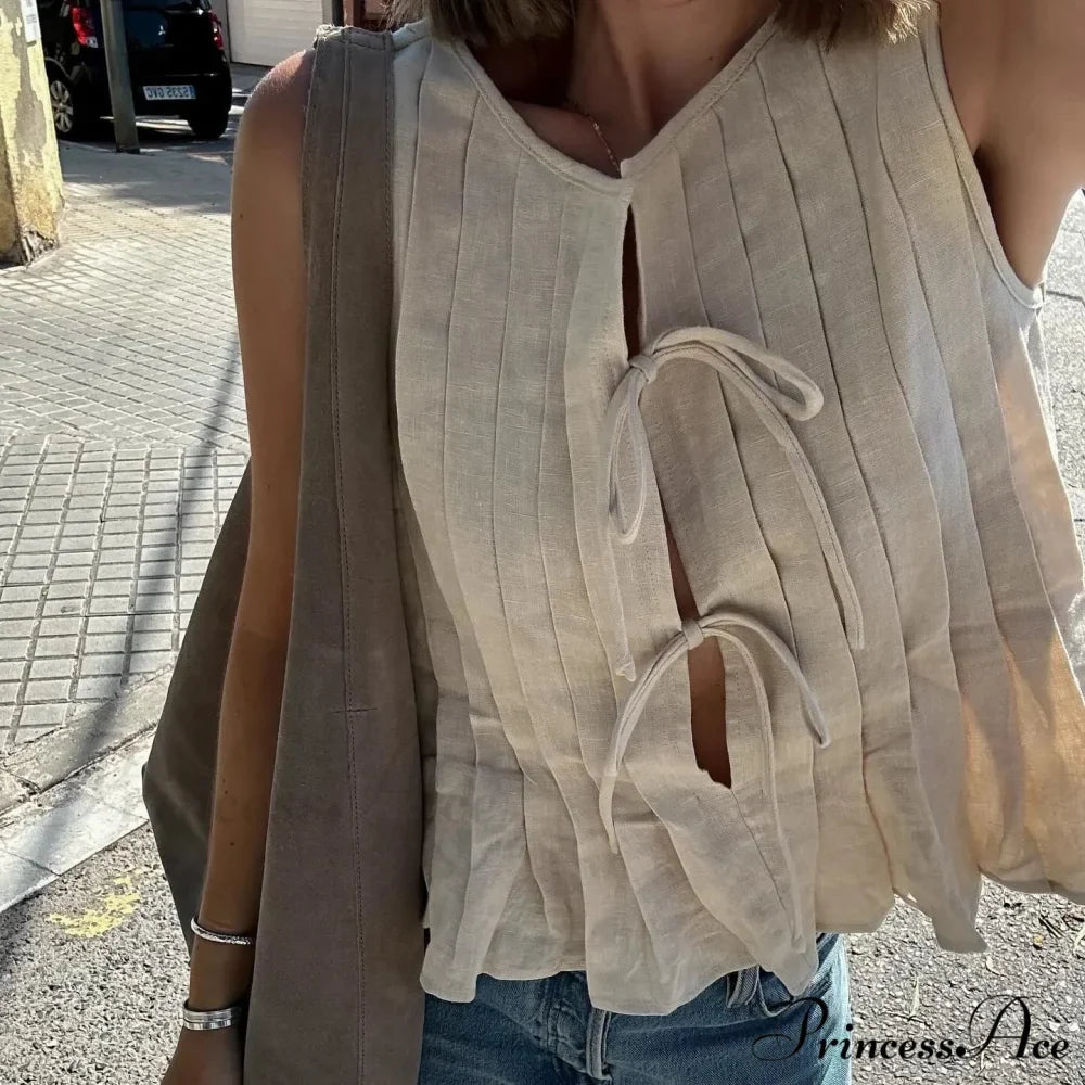 Pleated Carved Frill Crop Top