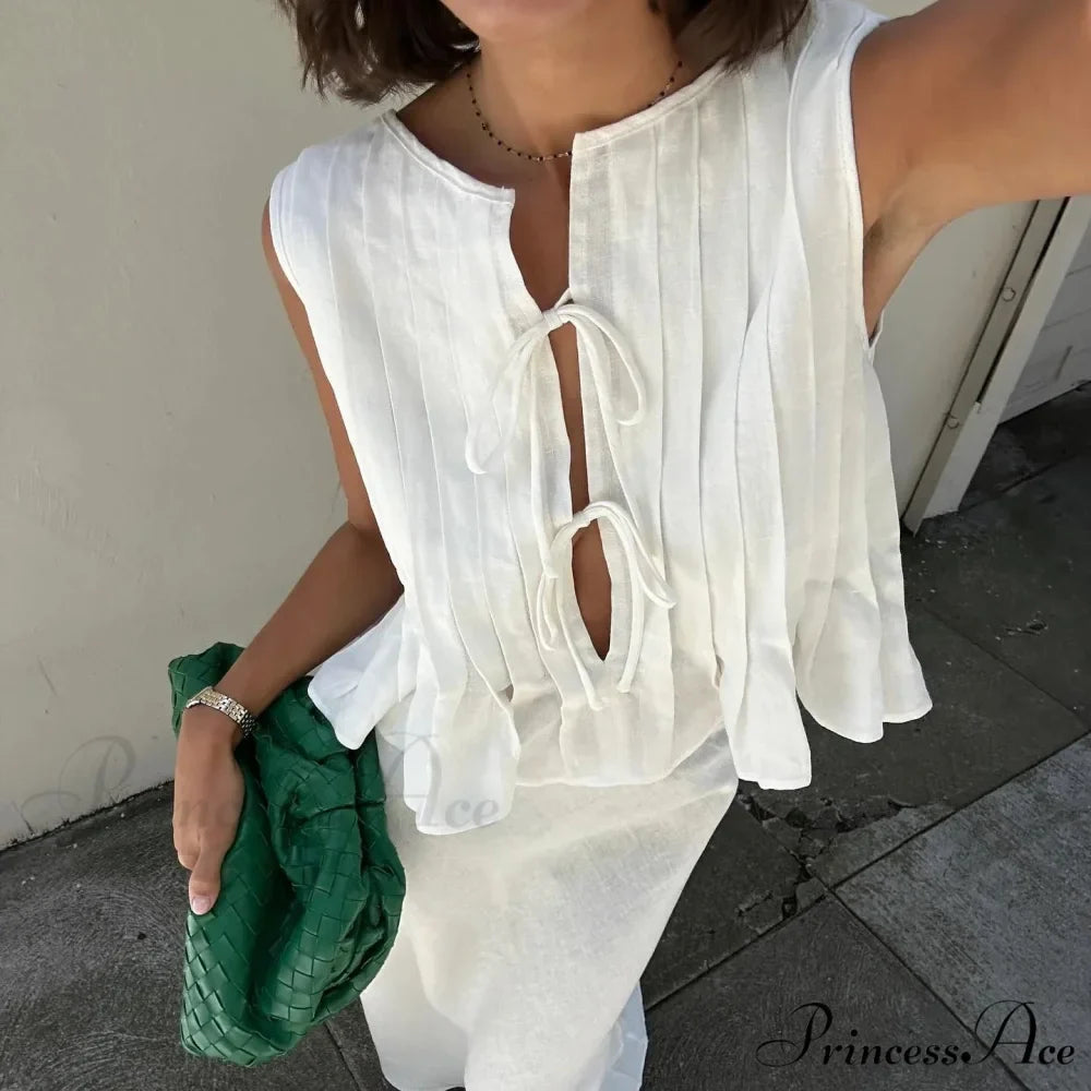 Pleated Carved Frill Crop Top
