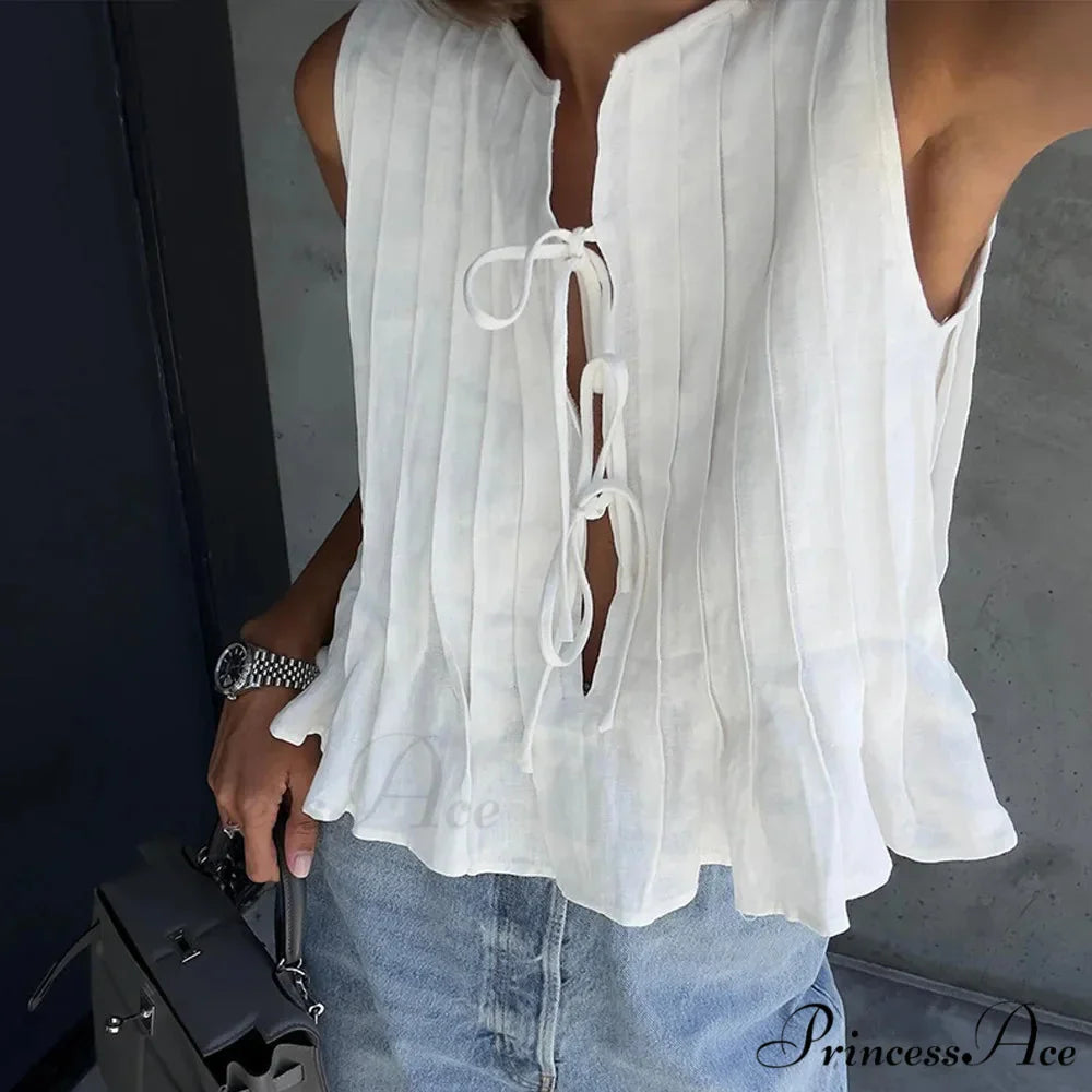 Pleated Carved Frill Crop Top