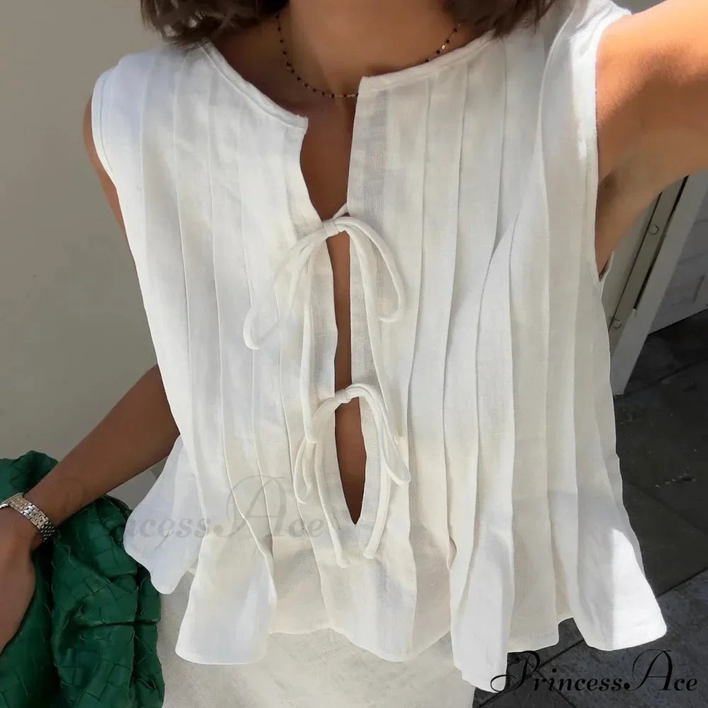 Pleated Carved Frill Crop Top