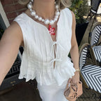 Pleated Carved Frill Crop Top