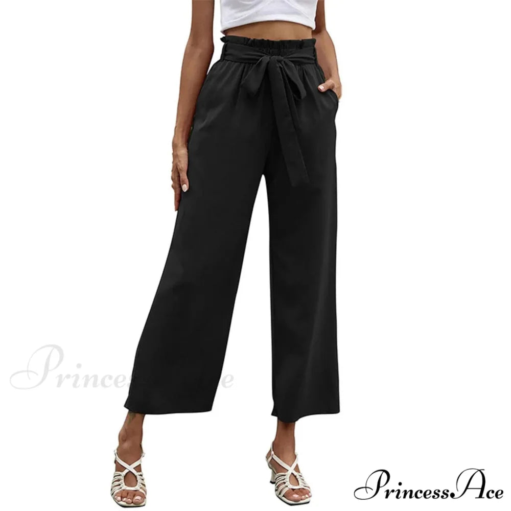 Pleated Cotton Linen Trousers with Ribbon Belt