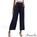 Pleated Cotton Linen Trousers with Ribbon Belt