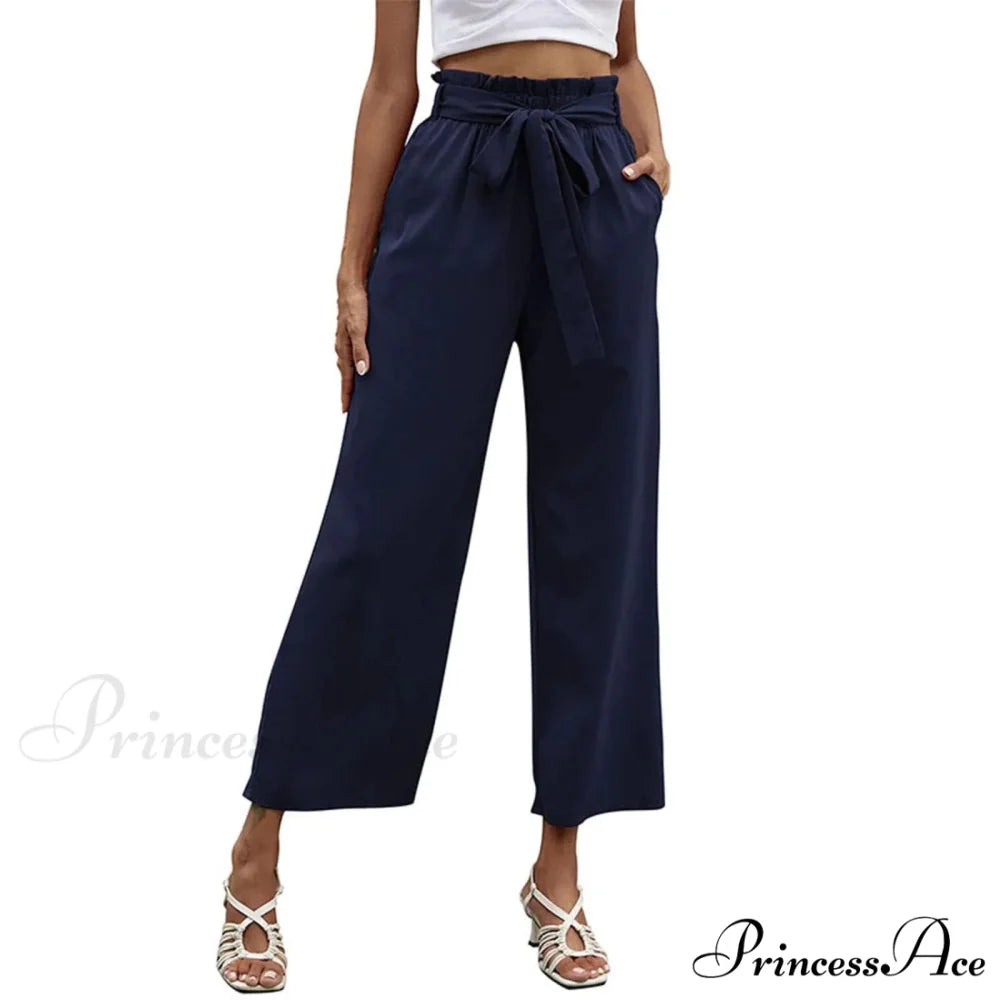 Pleated Cotton Linen Trousers with Ribbon Belt