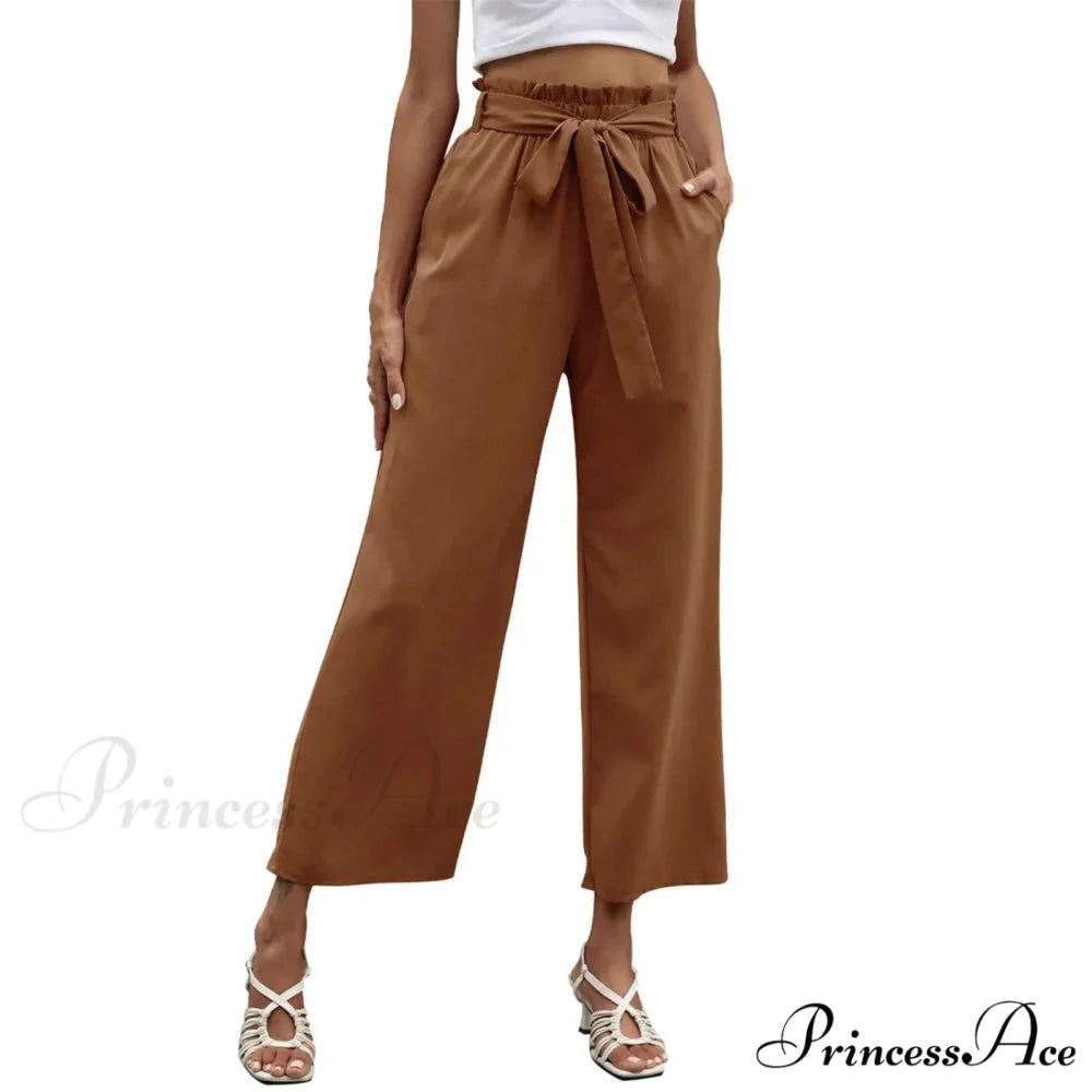 Pleated Cotton Linen Trousers with Ribbon Belt