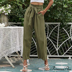 Pleated Cotton Linen Trousers with Ribbon Belt