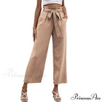 Pleated Cotton Linen Trousers with Ribbon Belt