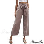 Pleated Cotton Linen Trousers with Ribbon Belt