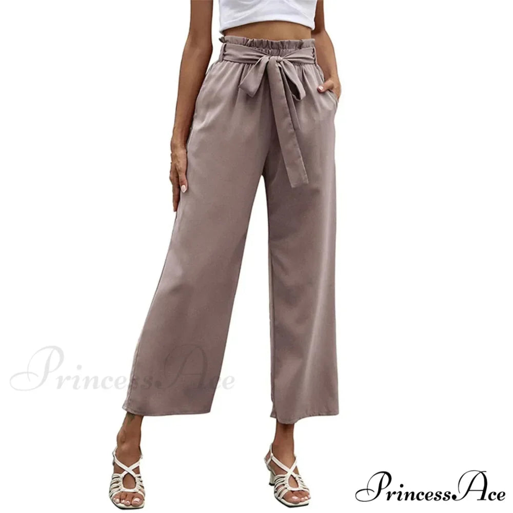 Pleated Cotton Linen Trousers with Ribbon Belt