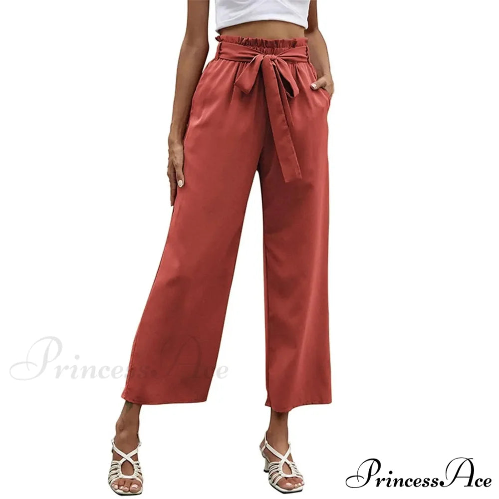 Pleated Cotton Linen Trousers with Ribbon Belt