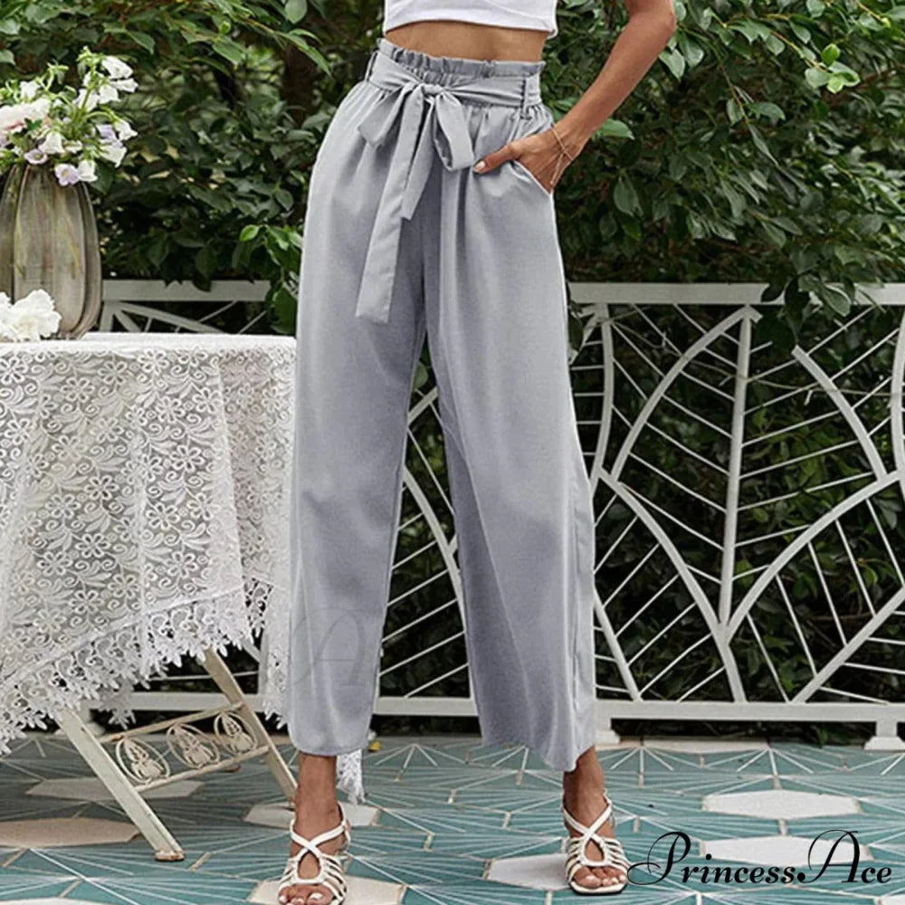 Pleated Cotton Linen Trousers with Ribbon Belt