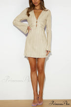 Pleated Flares Sleeve Mini Dress with Tie-up
