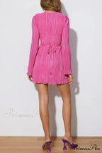 Pleated Flares Sleeve Mini Dress with Tie-up