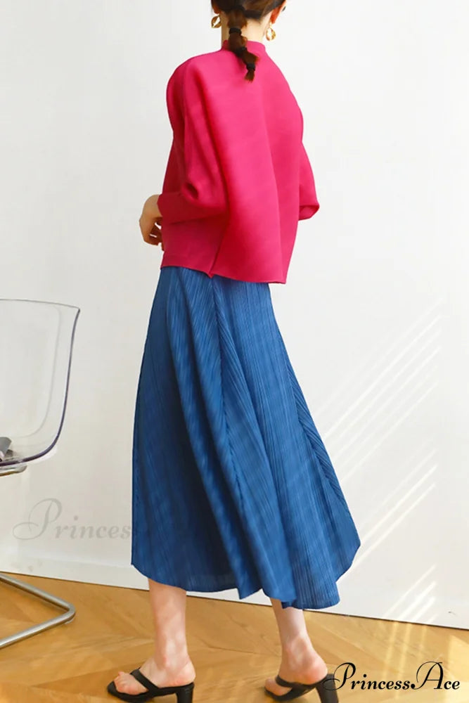 Pleated High Waist Skirt - Solid Color