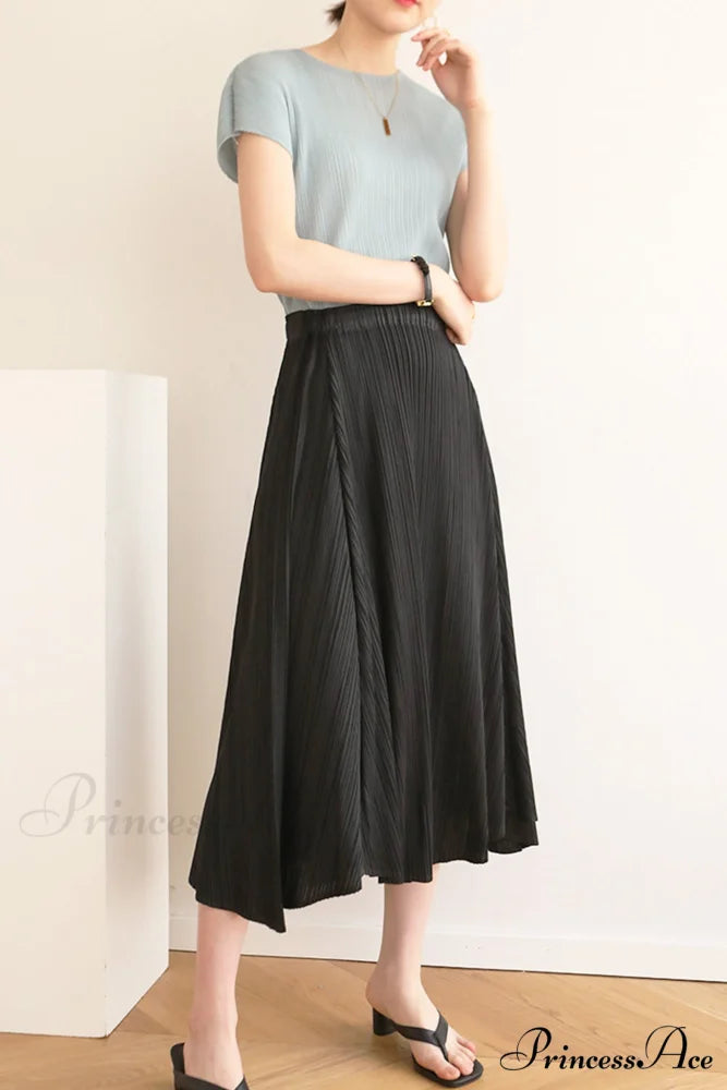 Pleated High Waist Skirt - Solid Color