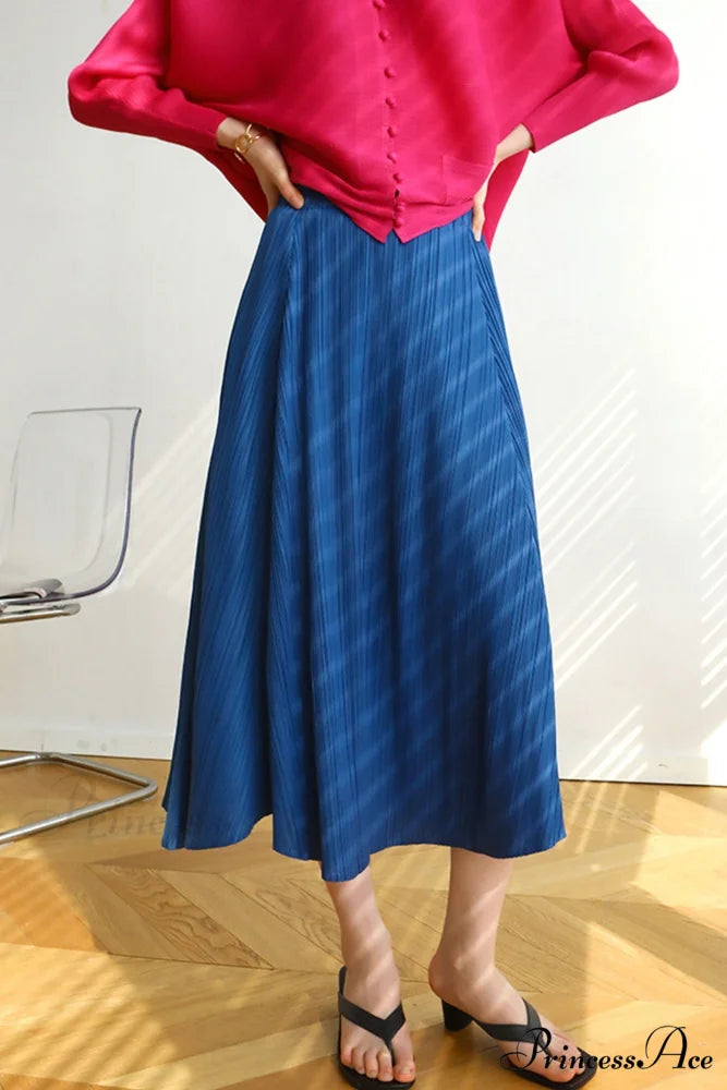 Pleated High Waist Skirt - Solid Color