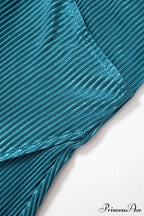 Pleated Lapel Mini Dress with Low Cut