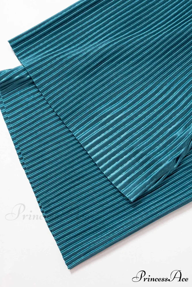 Pleated Lapel Mini Dress with Low Cut