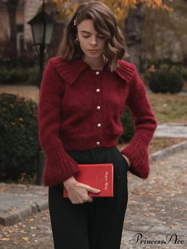 Pleated Lapel Patchwork 2000s Cardigan