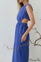 Pleated Tank Dress with Single-breasted Closure and Bare Waist