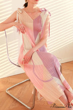 Pleated Tie-Shoulder Print Dress