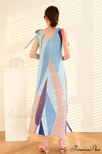 Pleated Tie-Shoulder Print Dress