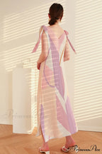 Pleated Tie-Shoulder Print Dress