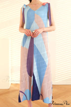 Pleated Tie-Shoulder Print Dress