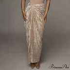Pleated Velvet High Waist Twist High Split Party Skirt
