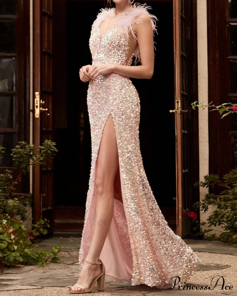 Plume Crimson Tall Waist Prom Gown