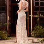 Plume Crimson Tall Waist Prom Gown