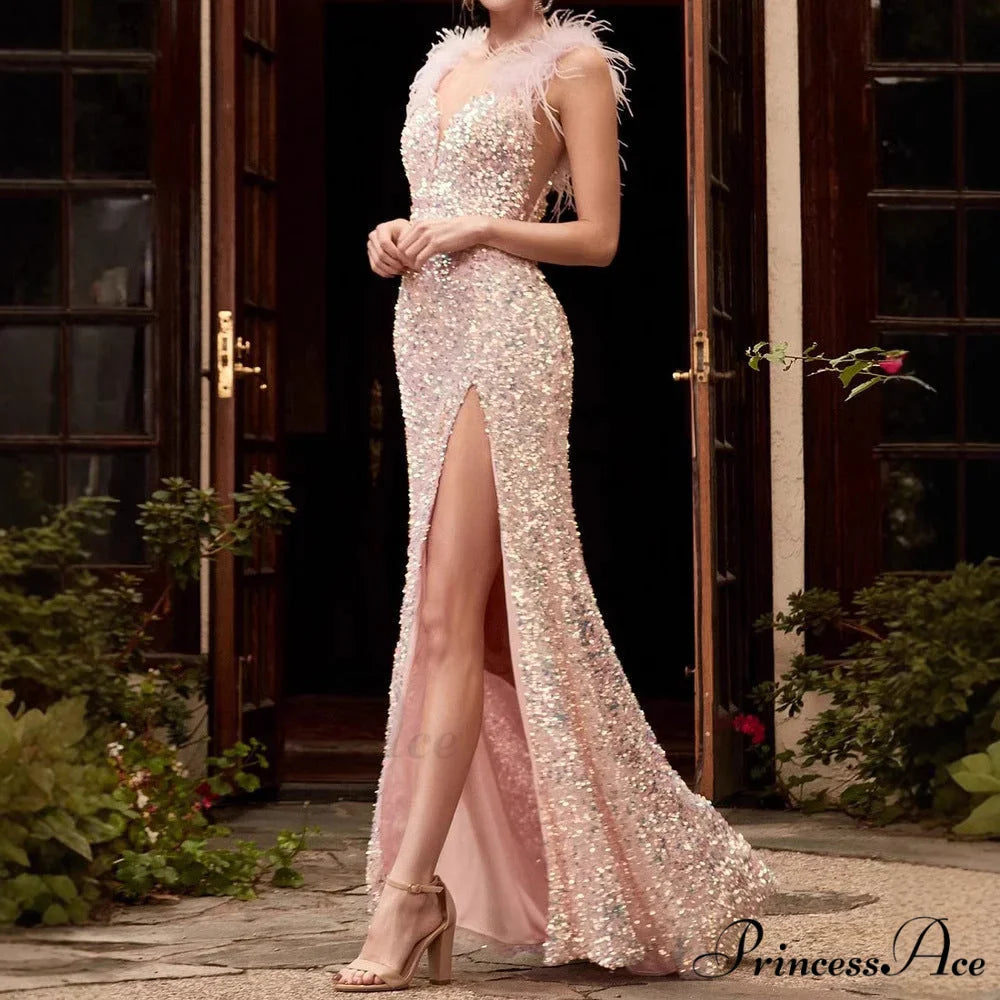 Plume Crimson Tall Waist Prom Gown