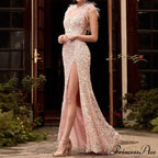 Plume Crimson Tall Waist Prom Gown