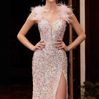 Plume Crimson Tall Waist Prom Gown