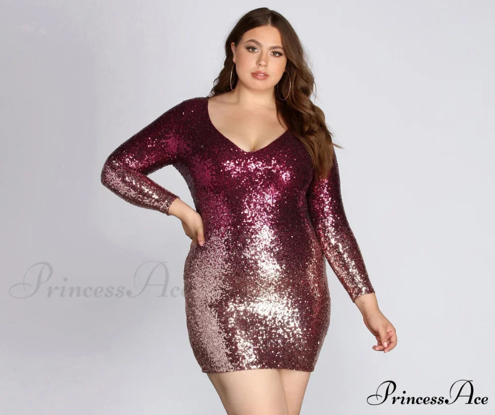 Plus Ombre Stylish Sequin Dress