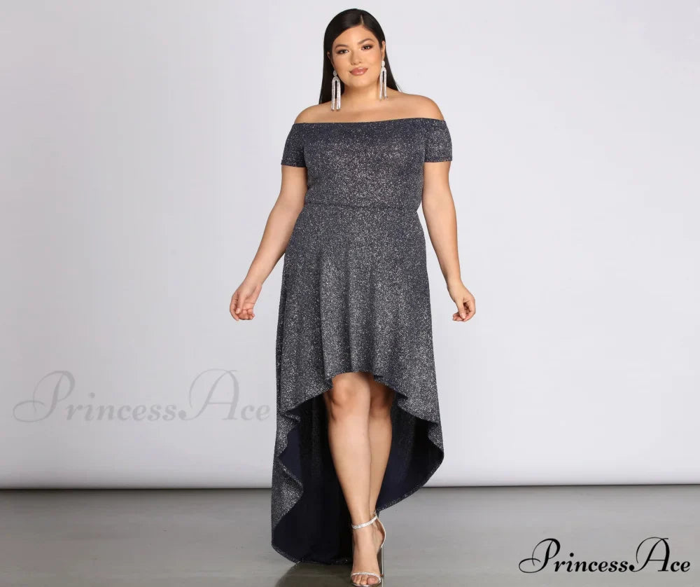 Plus Penelope Glitter Charming Formal High Low Dress
