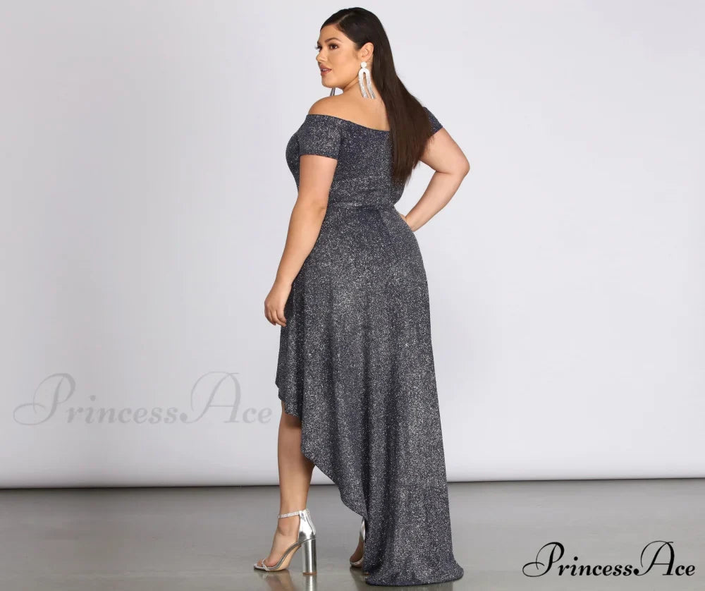 Plus Penelope Glitter Charming Formal High Low Dress