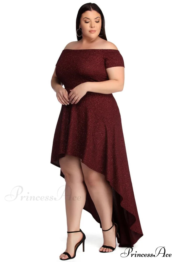 Plus Penelope Glitter Charming Formal High Low Dress