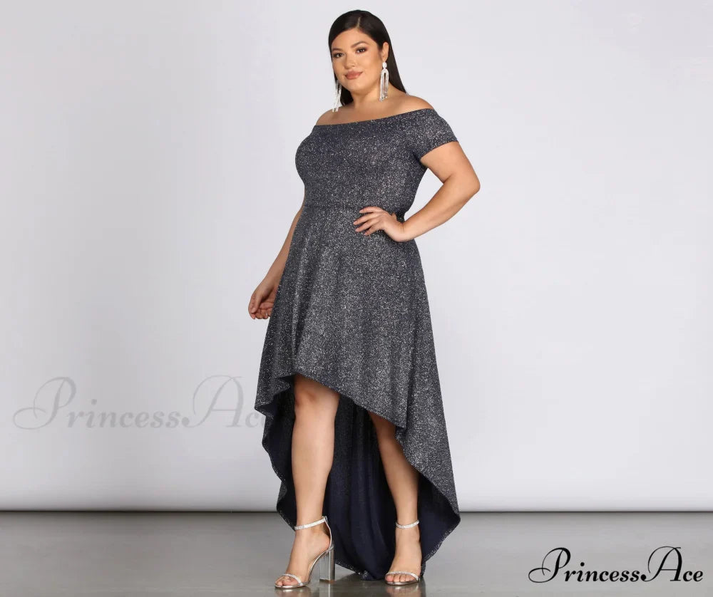 Plus Penelope Glitter Charming Formal High Low Dress