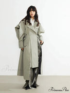 Plus Size Elegant Long Drawstring Waist Double Breasted Luxury Designer Stylish Coat