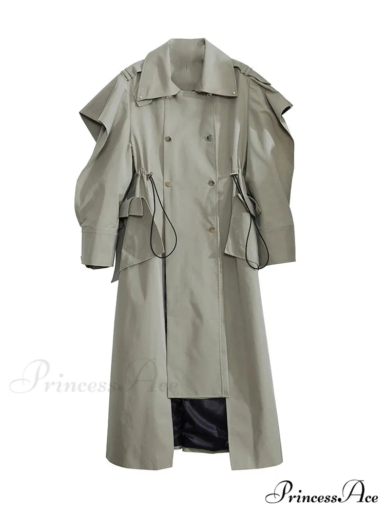 Plus Size Elegant Long Drawstring Waist Double Breasted Luxury Designer Stylish Coat