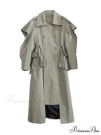 Plus Size Elegant Long Drawstring Waist Double Breasted Luxury Designer Stylish Coat