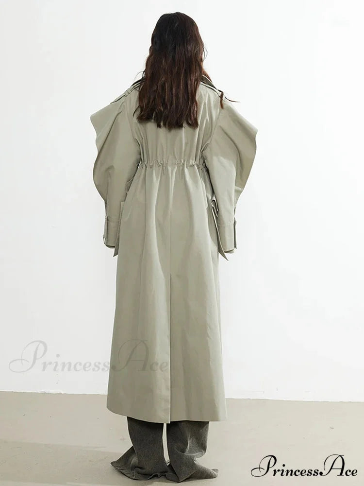 Plus Size Elegant Long Drawstring Waist Double Breasted Luxury Designer Stylish Coat