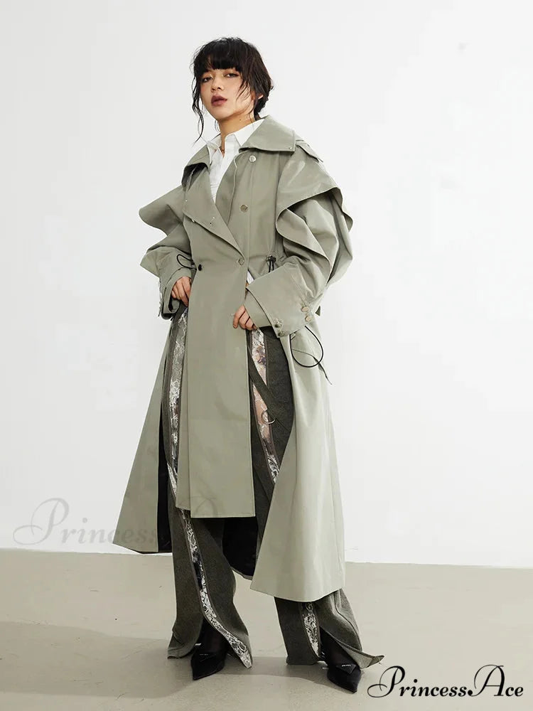 Plus Size Elegant Long Drawstring Waist Double Breasted Luxury Designer Stylish Coat