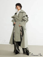 Plus Size Elegant Long Drawstring Waist Double Breasted Luxury Designer Stylish Coat